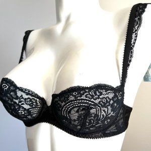 NWT Vintage Lou Bra from Paris France! Chantilly Lace With Bows Black 34B & 34C
